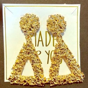 Gold Textured Triangle Drop Earrings